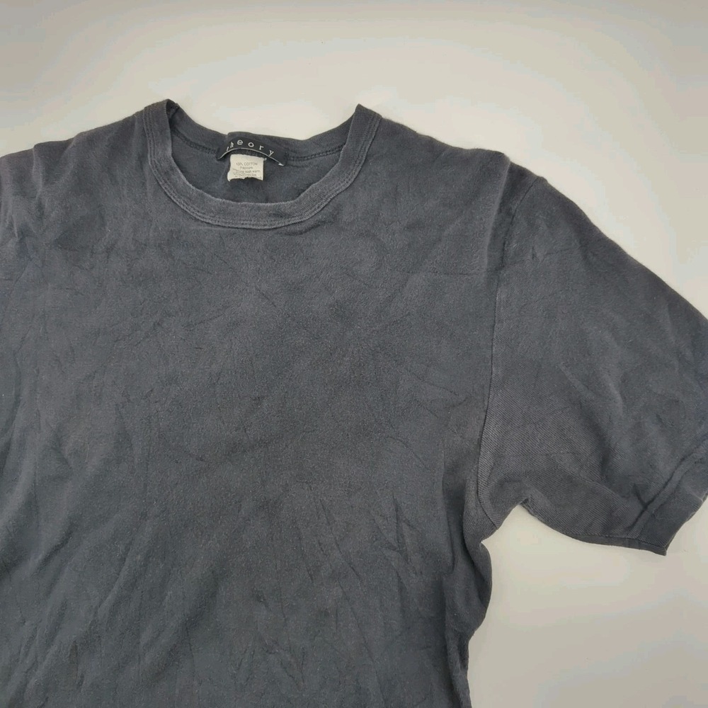 Theory Men's Shirt XL Slim Fit Black Tee Light Fade Logo Designer Made In USA